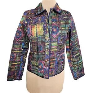 Chico's Silk Cotton Floral Button Up Blazer Womens Size 0 Small Corpcore Multi